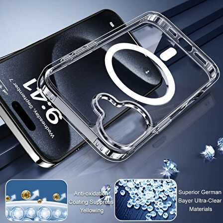 iPhone 16 Plus Kılıf Magsafe Özellikli Şeffaf Silikon Kapak