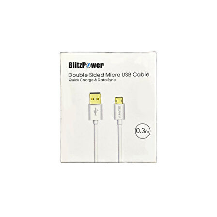 BlitzPower Micro USB 2A 30cm Kısa Data/Şarj Kablosu