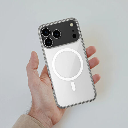 iPhone 17 Pro Max Kılıf Magsafe Özellikli Şeffaf Silikon Kapak
