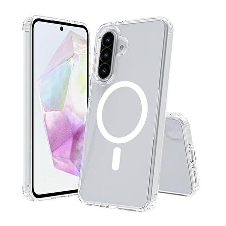 Samsung Galaxy A56 Kılıf Magsafe Özellikli Şeffaf Silikon Kapak