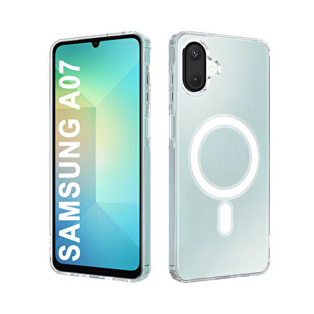 Samsung Galaxy A07 Kılıf Magsafe Özellikli Şeffaf Silikon Kapak