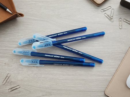 5'li Ekonomik Set Pensan Büro Tükenmez Kalem 1.0 mm Mavi 