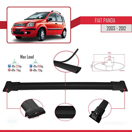 Fiat Panda 2 (169) 2003-2012 Arası ile Uyumlu FLY Model Ara Atkı Tavan Barı Siyah 3 Adet