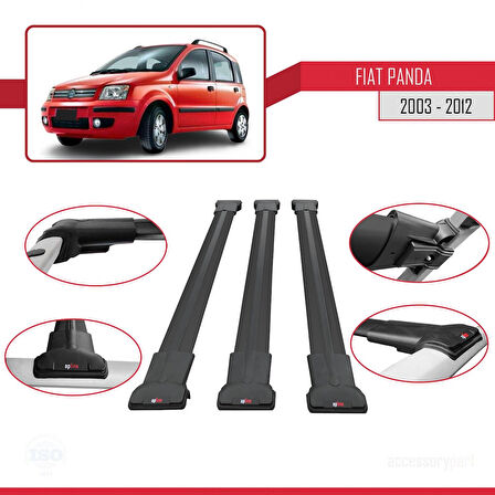 Fiat Panda 2 (169) 2003-2012 Arası ile Uyumlu FLY Model Ara Atkı Tavan Barı Siyah 3 Adet