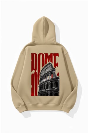 Unisex Yumuşak Dokulu Rome Baskılı Tasarım Oversize 3 İplik Hoodie Sweatshirt