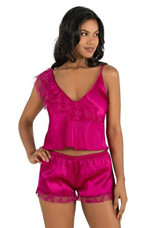 Aria's Closet Vişne Saten Şort Takımı 9205