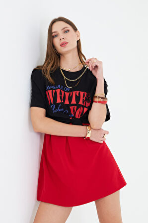 White Fox Beyaz Kadın Capsule 09 Rodeo Crew Yazılı Bisiklet Yaka T-shirt