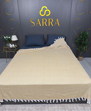 SARRA HOME 200X220 ZİKZAK PEŞTEMAL PİKE - SARI