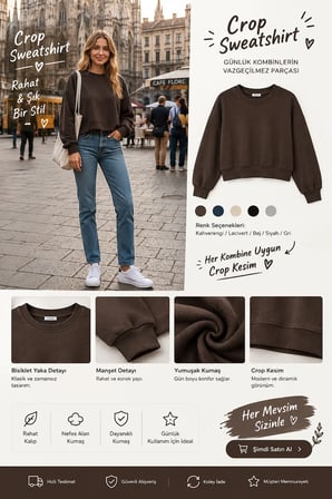 Kadın Crop Sweatshirt Bisiklet Yaka Pamuklu Yumuşak Dokulu Günlük Spor Sweatshirt
