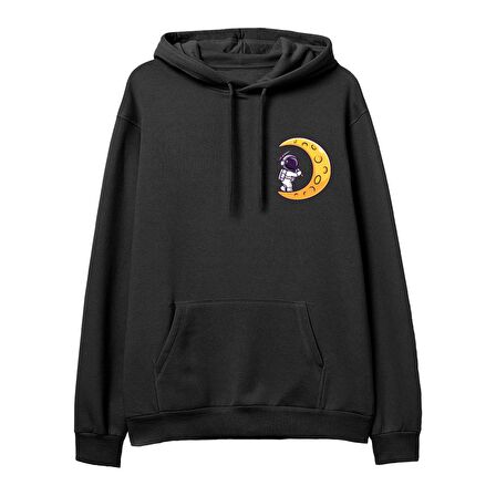 Astro-9  Baskılı Siyah Hoodie