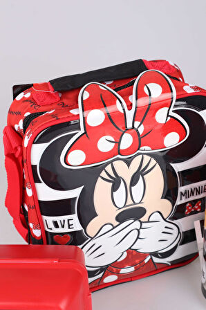 YENİ SEZON LİSANSLI MINNIE MOUSE BESLENME ÇANTASI,BESLENME KABI VE TRITAN MATARA 500 ML BESLENME SETİ