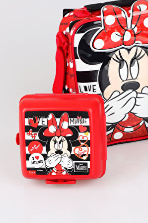 YENİ SEZON LİSANSLI MINNIE MOUSE BESLENME ÇANTASI,BESLENME KABI VE TRITAN MATARA 500 ML BESLENME SETİ