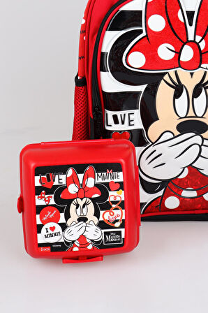 YENİ SEZON LİSANSLI MINNIE MOUSE OKUL ÇANTASI,BESLENME KABI VE MATARA 500 ML OKUL SETİ