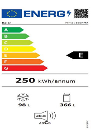 HPR5718ENPW 2 KAPILI, E ENERJİ SINIFI, 464 L, TOTAL NO FROST, MYZONE BÖLMESİ, HUMİDİTY ZONE NEM BÖLMESİ, DAYLİGHT İÇ AYDINLATMA