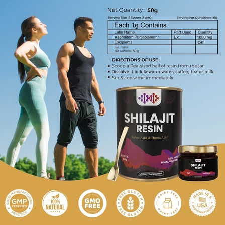 Pure Shilajit Resin – with Fulvic Acid & 87+ Trace Minerals exctracted from Himalaya – Natural Energy, Stamina & Vitality Supplement  50 g.