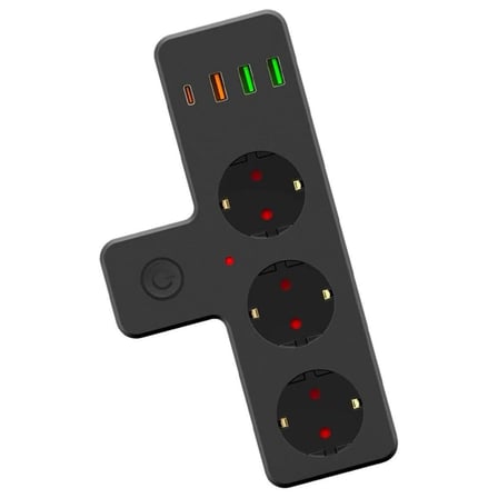 Roichil® Termal Akım Korumalı 3 Adet Soket,3 Adet USB ve 1 Adet Type-C Girişli 20w Priz Model 3397
