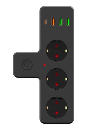 Roichil® Termal Akım Korumalı 3 Adet Soket,3 Adet USB ve 1 Adet Type-C Girişli 20w Priz Model 3397