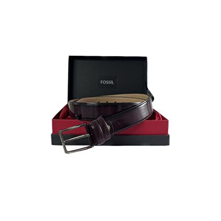 Fossil Bordo Rugan Suni Deri 3,5 cm Erkek Kemeri 125