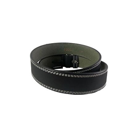 Fossil Siyah Çift Dikiş Suni Deri 4 cm Erkek Kemeri-110Cm