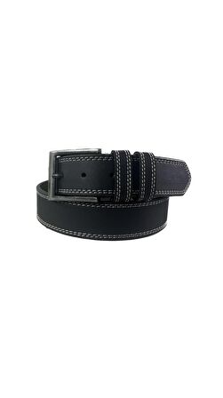 Fossil Siyah Çift Dikiş Suni Deri 4 cm Erkek Kemeri-120Cm