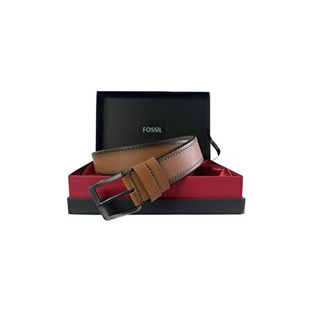  Fossil Taba Çift Dikiş Suni Deri 4 cm Erkek Kemeri-120Cm