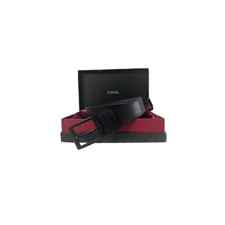  Fossil Siyah Çift Dikiş Sunii Deri 4 cm Erkek Kemeri-110cm