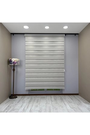 Viola Serisi Gri Keten Dokulu Modern Zebra Stor Perde