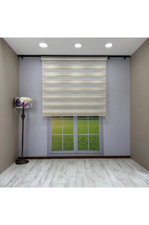 Viola Serisi Krem Bej Keten Dokulu Modern Zebra Stor Perde