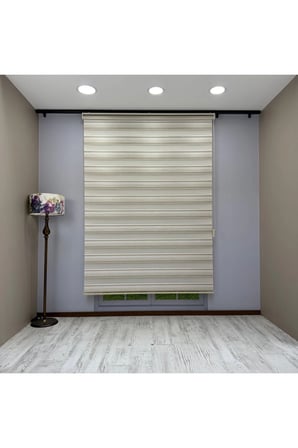Viola Serisi Krem Bej Keten Dokulu Modern Zebra Stor Perde