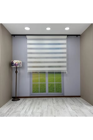 Fiori Serisi Beyaz Mikro Plise Modern Zebra Stor Perde
