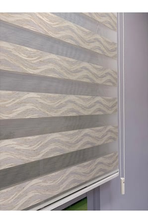 Olivia Serisi Krem Bej Dalga Desenli Zebra Stor Perde