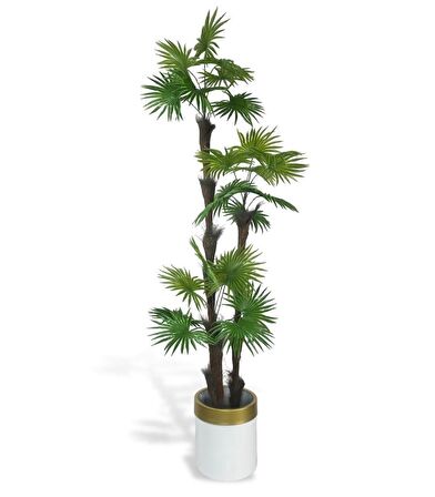 Yapay Ağaç Palmiye Fanpalm 3Katlı 24Yaprak Gold Kemerli Beyaz Saksıda 165*65cm