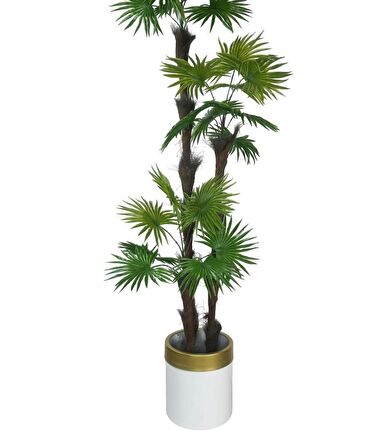 Yapay Ağaç Palmiye Fanpalm 3Katlı 24Yaprak Gold Kemerli Beyaz Saksıda 165*65cm