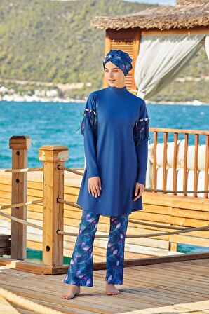 Adasea 4255 A. Lacivert Lycralı Tasarım Tesettür Mayo