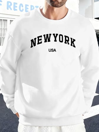 New York ABD Baskılı Erkekler İçin O-Yaka Moda Kazakları Polar Sonbahar Sweatshirt Sokak Günl