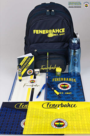 LİSANSLI FENERBAHÇE BÜYÜK BOY OKUL ÇANTASI,KALEM ÇANTASI,A4 2 ADET DEFTER,700 ML MATARA İLE KIRTASİYE SETİ