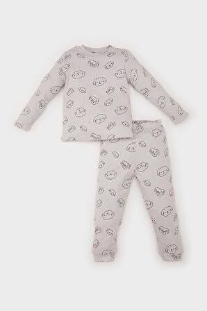 DeFacto Erkek Bebek Pijama Takımı Fitilli Kaşkorse Bisiklet Yaka Desenli Uzun Kollu Üst Beli Lastikli Uzun Alt D7148A524WNGR470