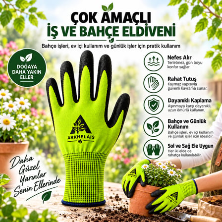 İş Ve Bahçe Eldiveni Çok Amaçlı Kaymaz Nefes Alabilir Yeşil 1 Çift