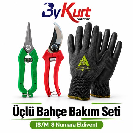 Bahçe Bakım Seti Üçlü Budama Makası Hasat Makası Eldiven 3 Parça