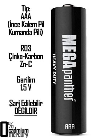 İnce Kalem Pil 4lü AAA R03 Kumanda Pili Zn-C 1.5V