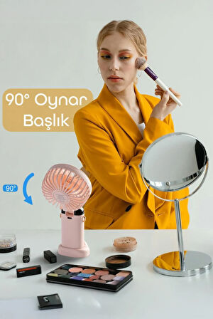 LCD Ekranlı Şarjlı El Fanı Mini Vantilatör 5 Kademe Sessiz Boyun Askılı Pembe Fan
