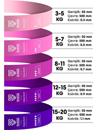 5’li Pilates Direnç Bandı Seti Loop Squat Lastiği Çantalı Fitness Egzersiz Bantları - Pembe