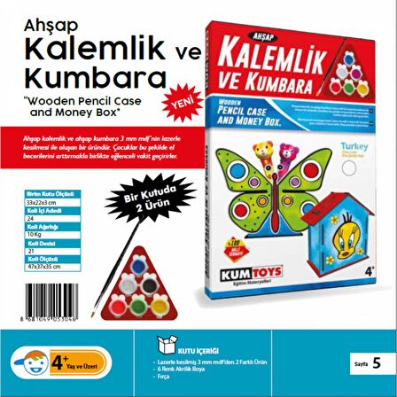 ByKurt Ahşap Kalemlik ve Kumbara Araba Desenli