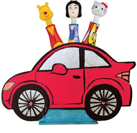 ByKurt Ahşap Kalemlik ve Kumbara Araba Desenli