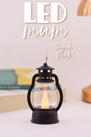 Led Mum Mini Kamp Tipi 1 Adet Pil Dahil Dumansız Alev Ledli  Dekor Işığı SİYAH PT430