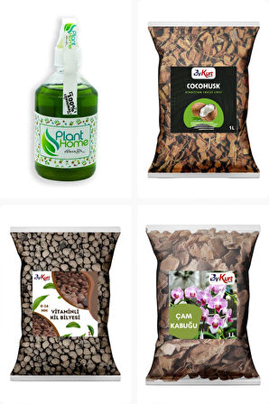 Planthome PowerMix Orkide Bakım Seti 4’lü - Çam Kabuğu - Kil Bilyesi - Coco Husk
