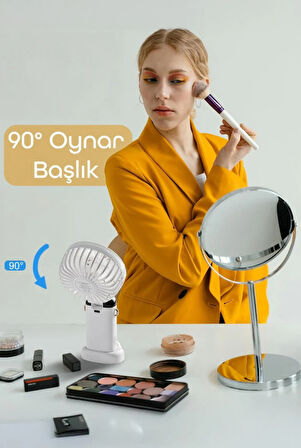 LCD Ekranlı Şarjlı El Fanı Mini Vantilatör 5 Kademe Sessiz Boyun Askılı Beyaz Fan