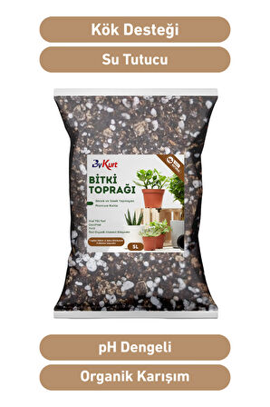 ByKurt 5L Premium Çiçek Toprağı Vitaminli, Böcek Yapmayan Özel Karışım İç Mekan Toprağı