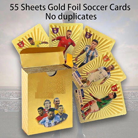 Football Star 55 Gold Cards, Soccer Trading Card, Gold Foil Cards, No Repetition(55pcs)