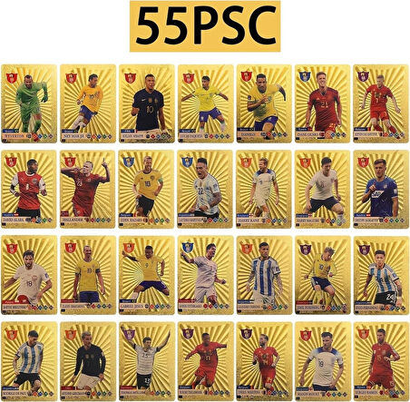 Football Star 55 Gold Cards, Soccer Trading Card, Gold Foil Cards, No Repetition(55pcs)